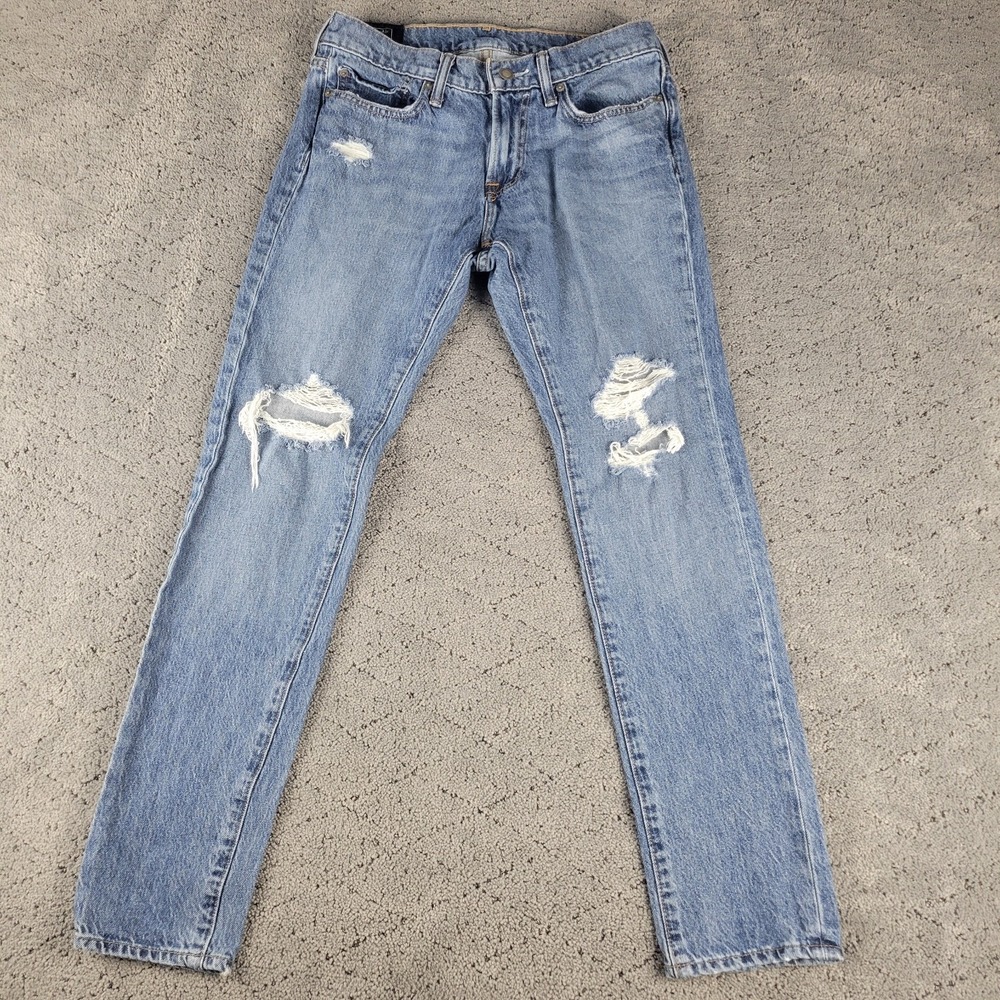 Abercrombie & Fitch Jeans Mens 29x30 Blue Straight Distressed Low Rise‎ Stretch